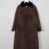Women's Vintage Brown Long Sheepskin Coat S/M