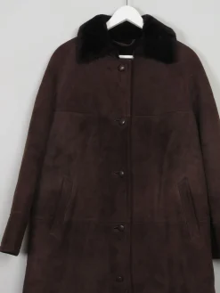 Women's Vintage Brown Long Sheepskin Coat S/M