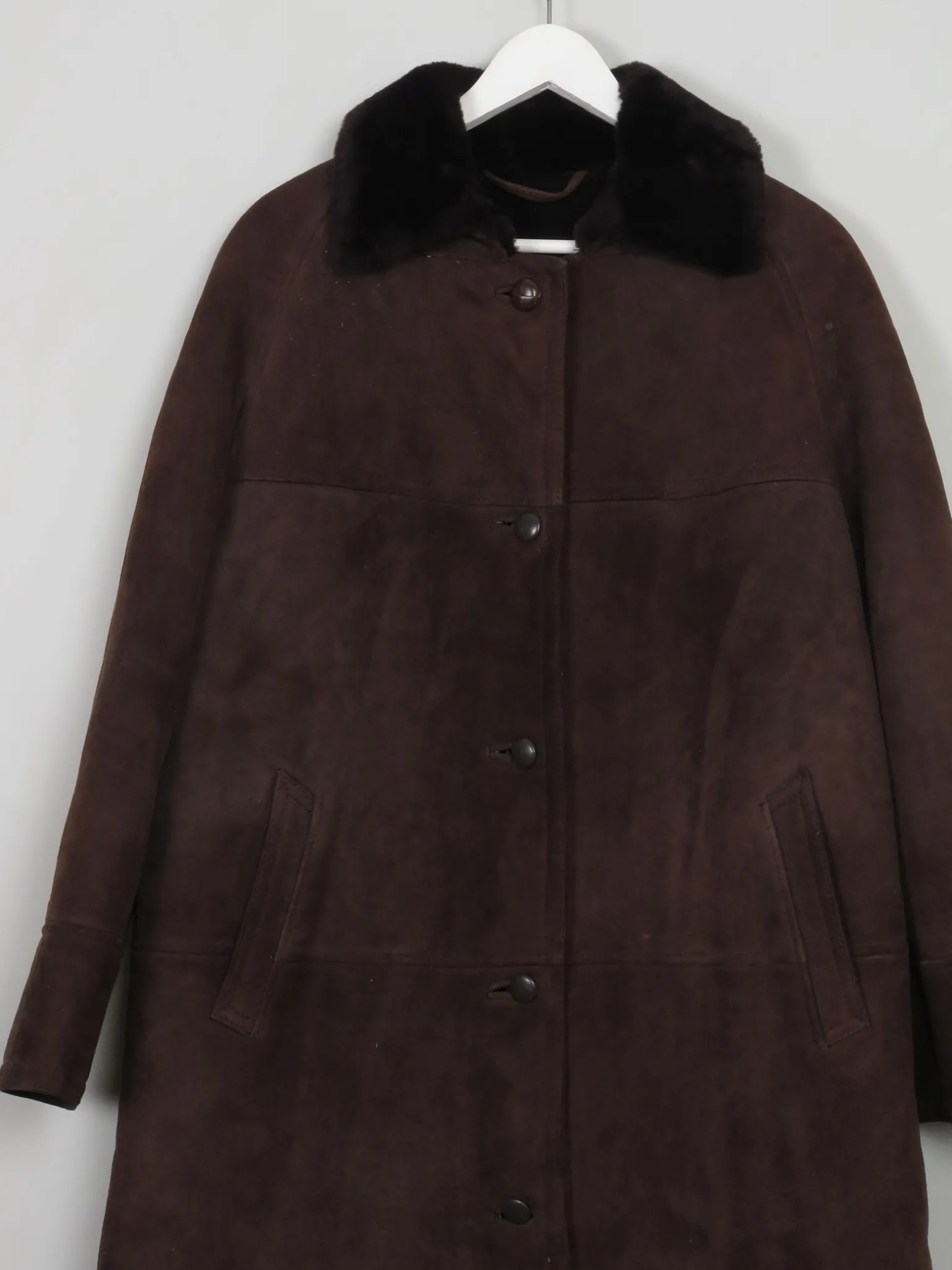 Women's Vintage Brown Long Sheepskin Coat S/M