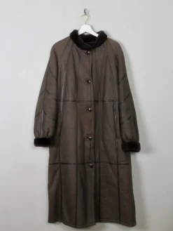 Women's Vintage Brown Shearling Long Coat M/L