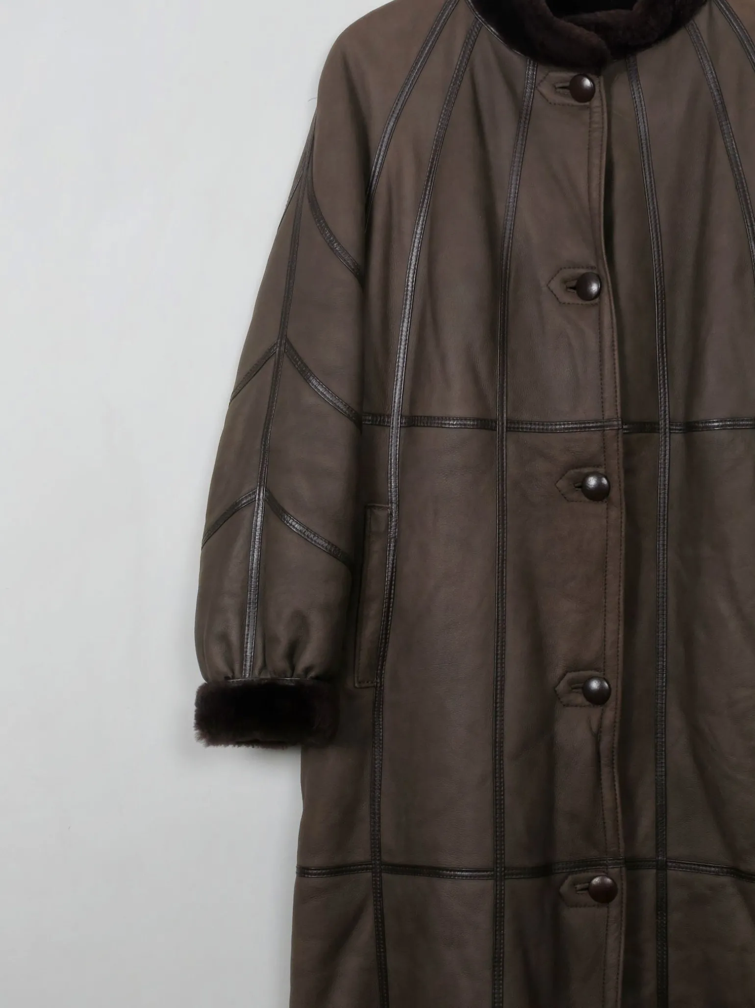 Women's Vintage Brown Shearling Long Coat M/L