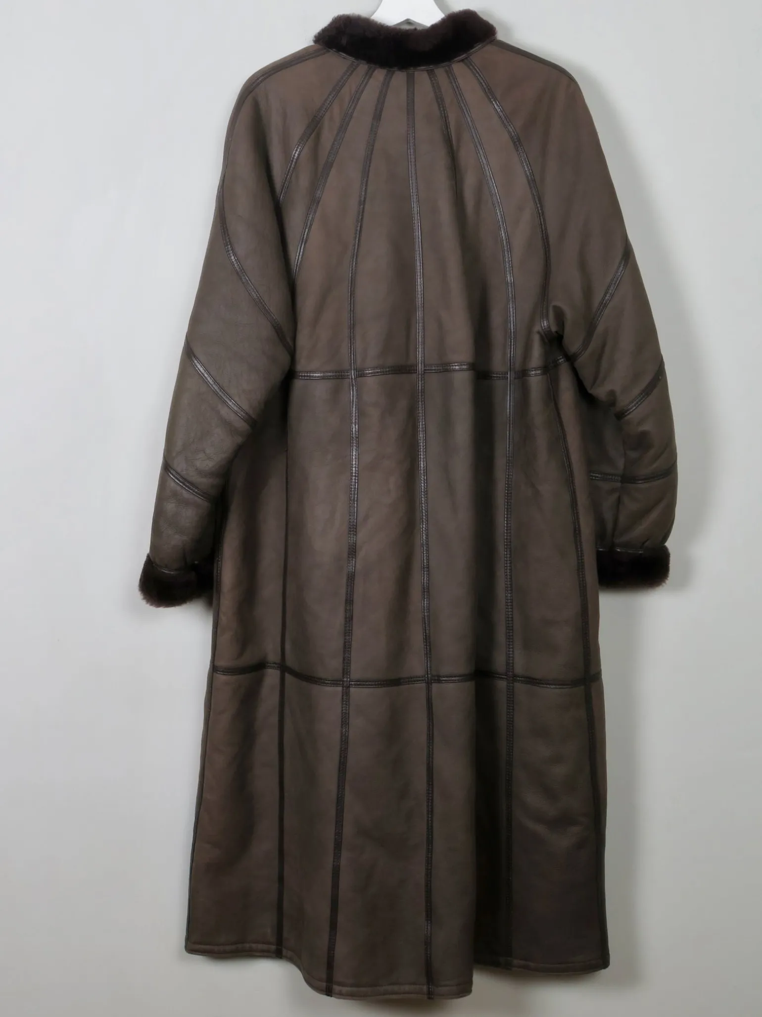 Women's Vintage Brown Shearling Long Coat M/L