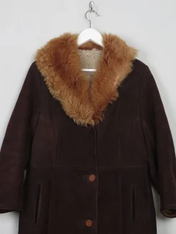 Women's Vintage Brown Sheepskin Coat With Furry Collar M