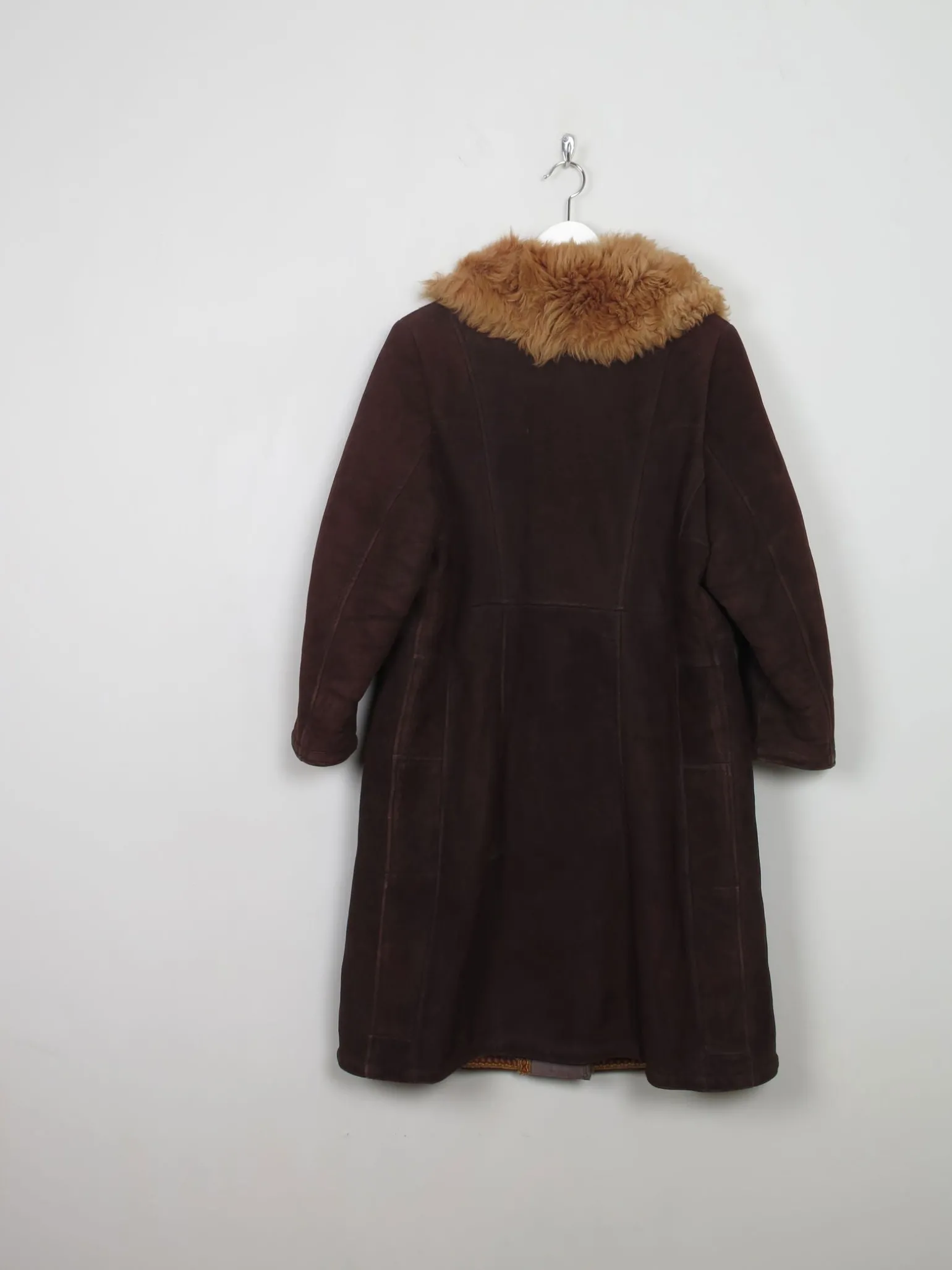 Women's Vintage Brown Sheepskin Coat With Furry Collar M