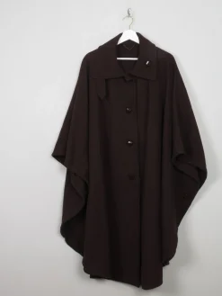Women's Vintage Brown Wool Coat Cape One Size