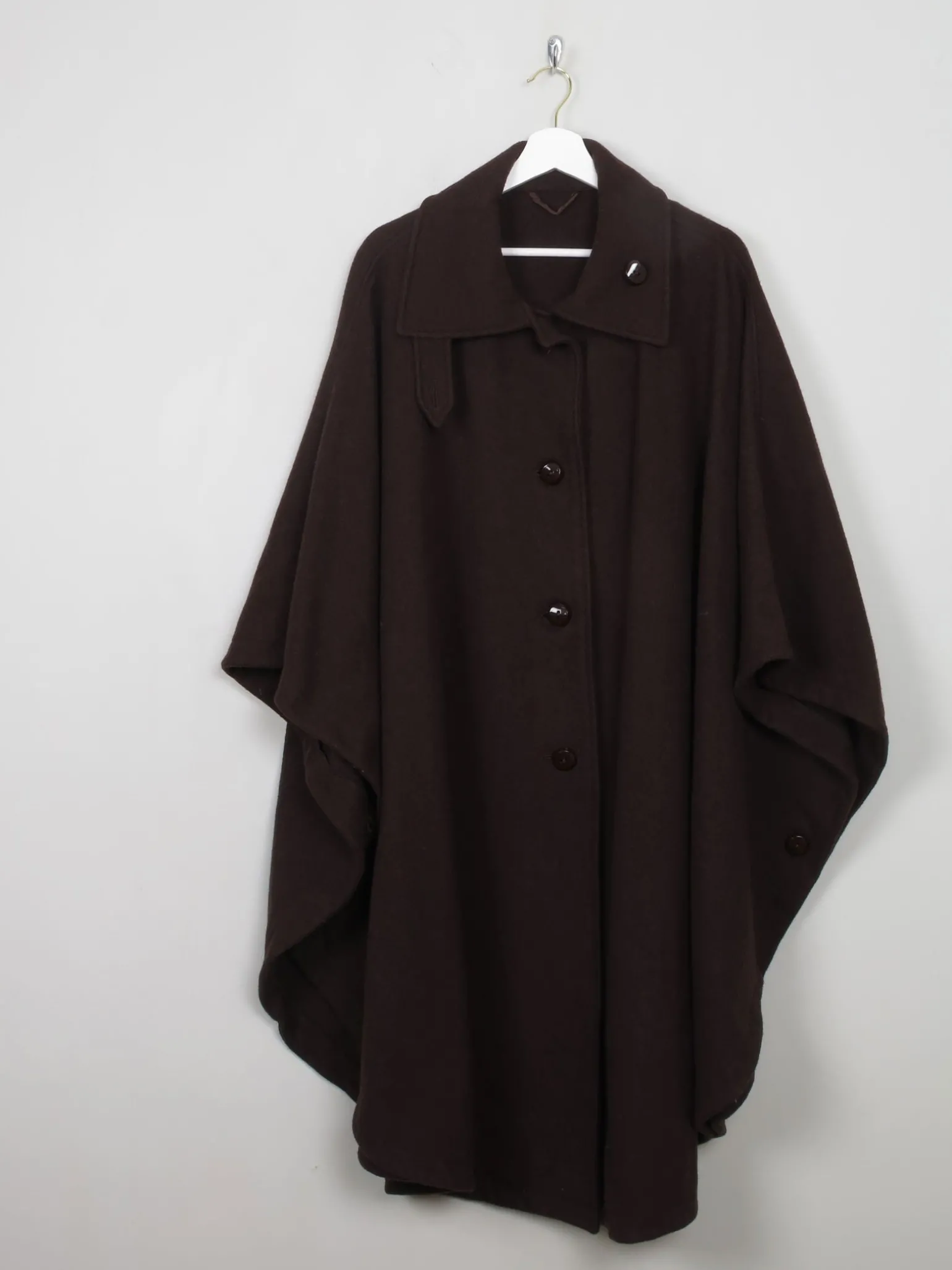 Women's Vintage Brown Wool Coat Cape One Size