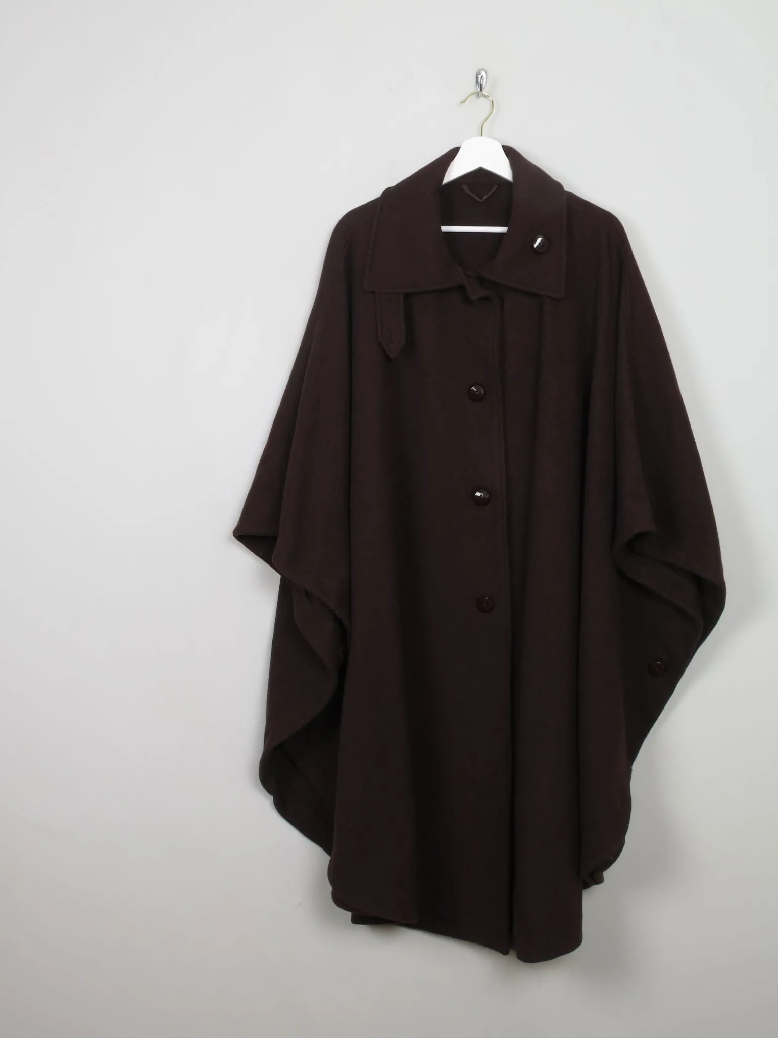 Women's Vintage Brown Wool Coat Cape One Size