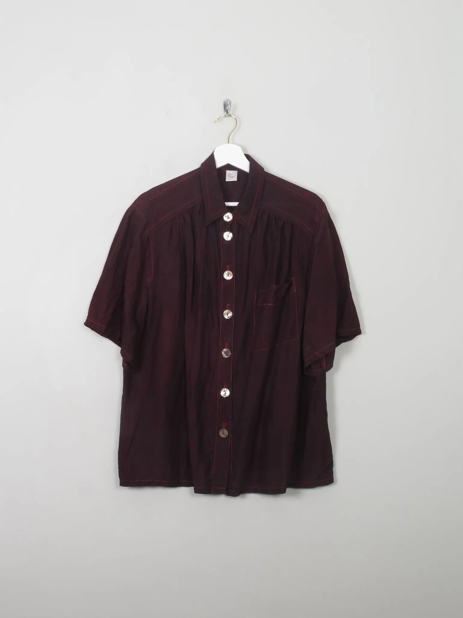Women's Vintage Burgundy Silk Blouse M/L
