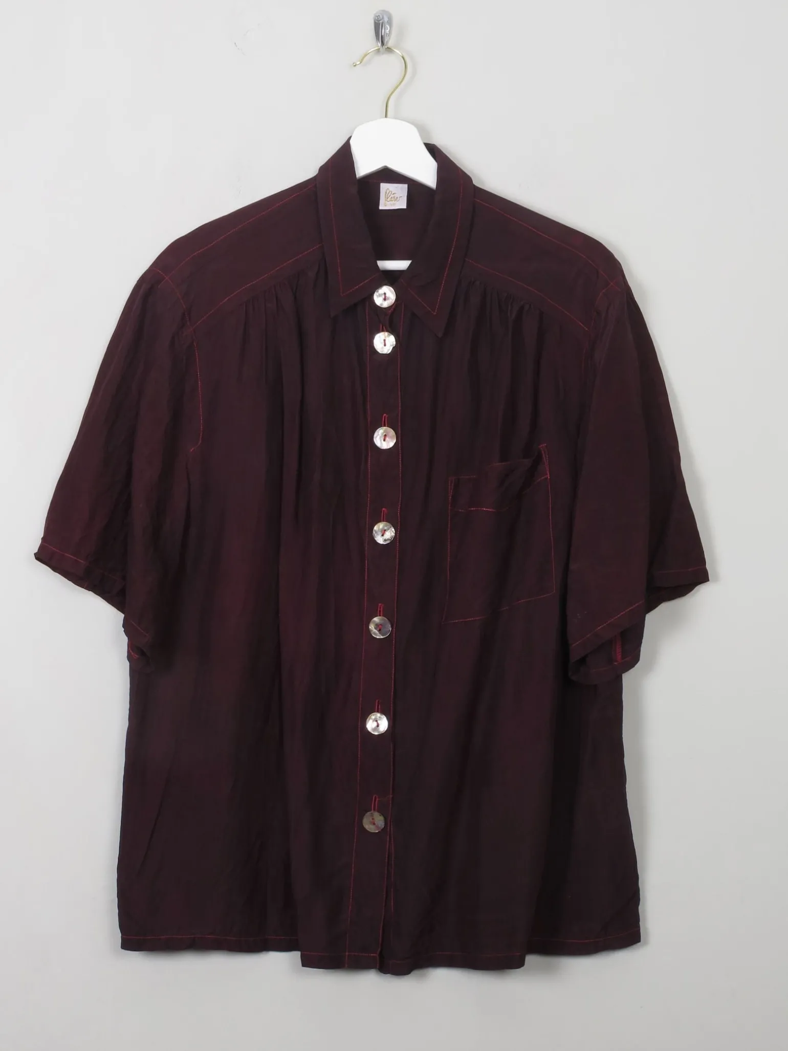 Women's Vintage Burgundy Silk Blouse M/L