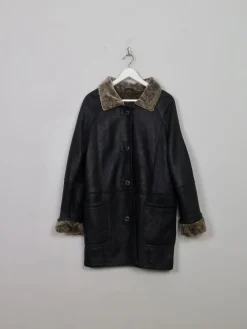 Women's Vintage Charcoal Black Sheepskin Coat S/M