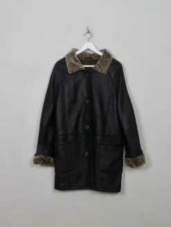 Women's Vintage Charcoal Black Sheepskin Coat S/M