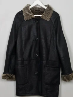 Women's Vintage Charcoal Black Sheepskin Coat S/M