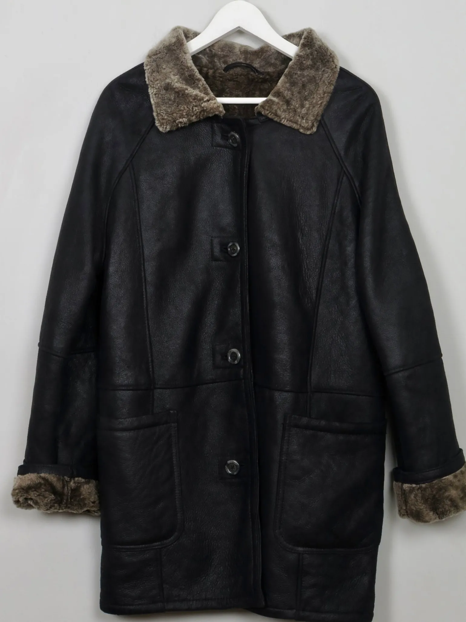Women's Vintage Charcoal Black Sheepskin Coat S/M
