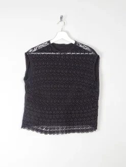 Women's Vintage Charcoal Cotton & Lace Blouse 10/12