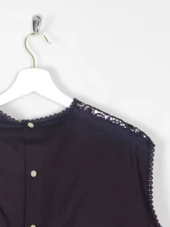 Women's Vintage Charcoal Cotton & Lace Blouse 10/12
