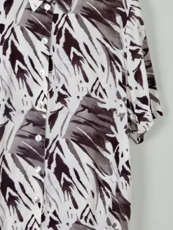 Women's Vintage Cream & Black Printed Collared Blouse L