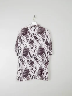 Women's Vintage Cream & Black Printed Collared Blouse L