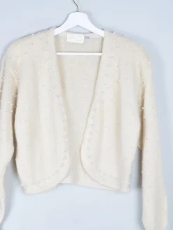 Women’s Vintage Cream Beaded Bolero Wool Cardigan S/M