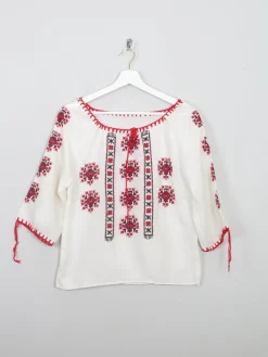 Women’s Vintage Cream Embroidered Peasant Blouse XS