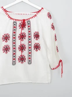 Women’s Vintage Cream Embroidered Peasant Blouse XS