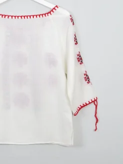 Women’s Vintage Cream Embroidered Peasant Blouse XS
