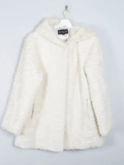 Women's Vintage Cream Faux Fur Hooded Jacket M