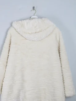 Women's Vintage Cream Faux Fur Hooded Jacket M