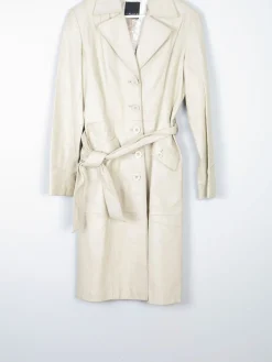 Women's Vintage Cream Long Leather Amiss Coat 10/12