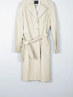Women's Vintage Cream Long Leather Amiss Coat 10/12