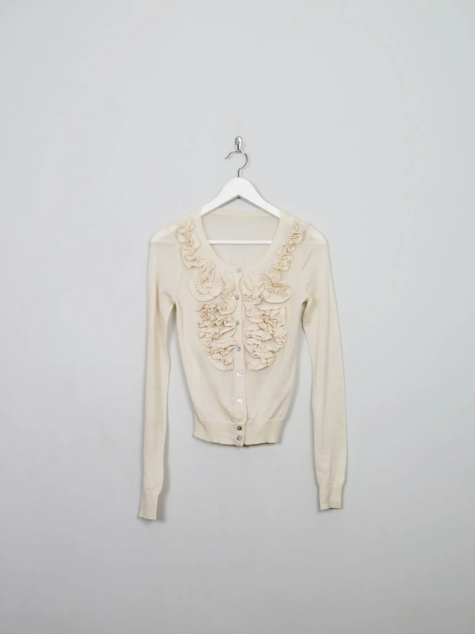 Women's Vintage Cream Wool Cropped Cardigan XS/S