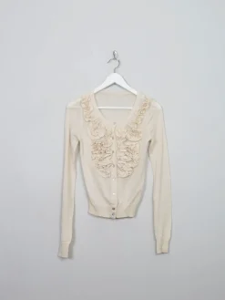 Women's Vintage Cream Wool Cropped Cardigan XS/S