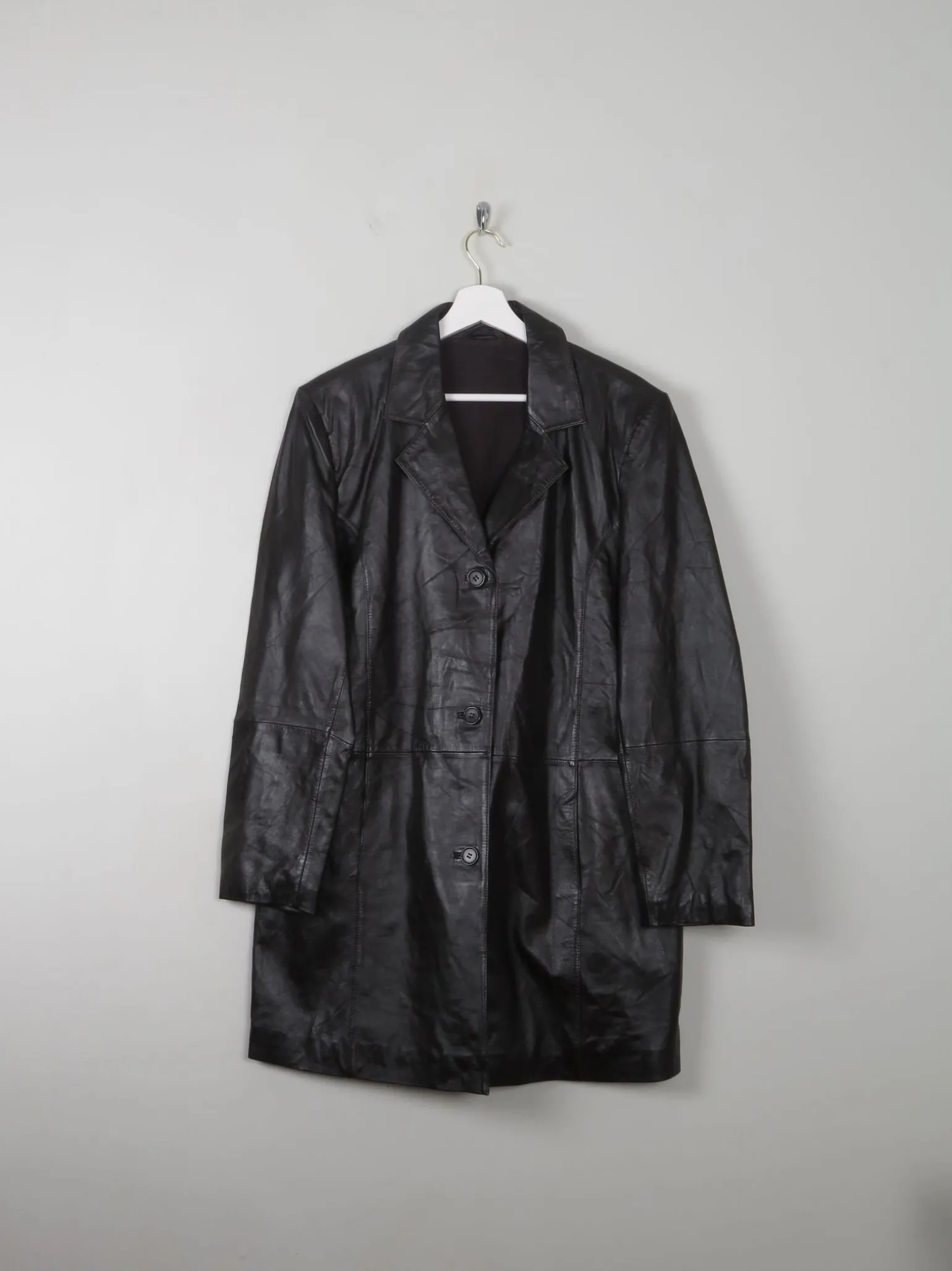 Women's Vintage Dark Brown Leather 3/4 Coat L
