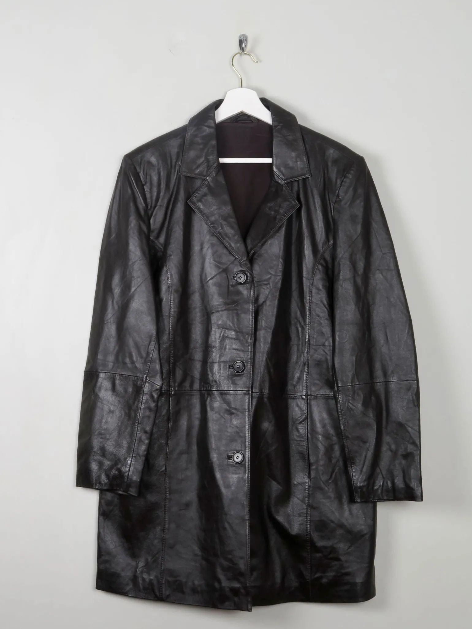 Women's Vintage Dark Brown Leather 3/4 Coat L