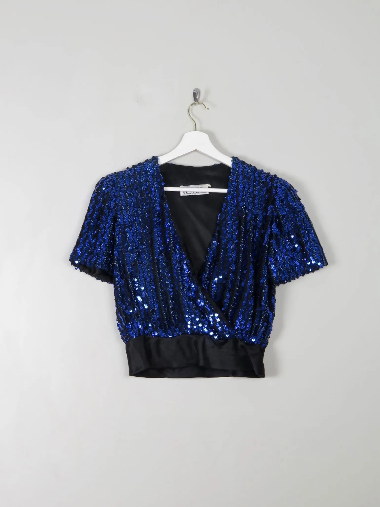 Women's Vintage Electric Blue Sequin Cropped Top XS/S