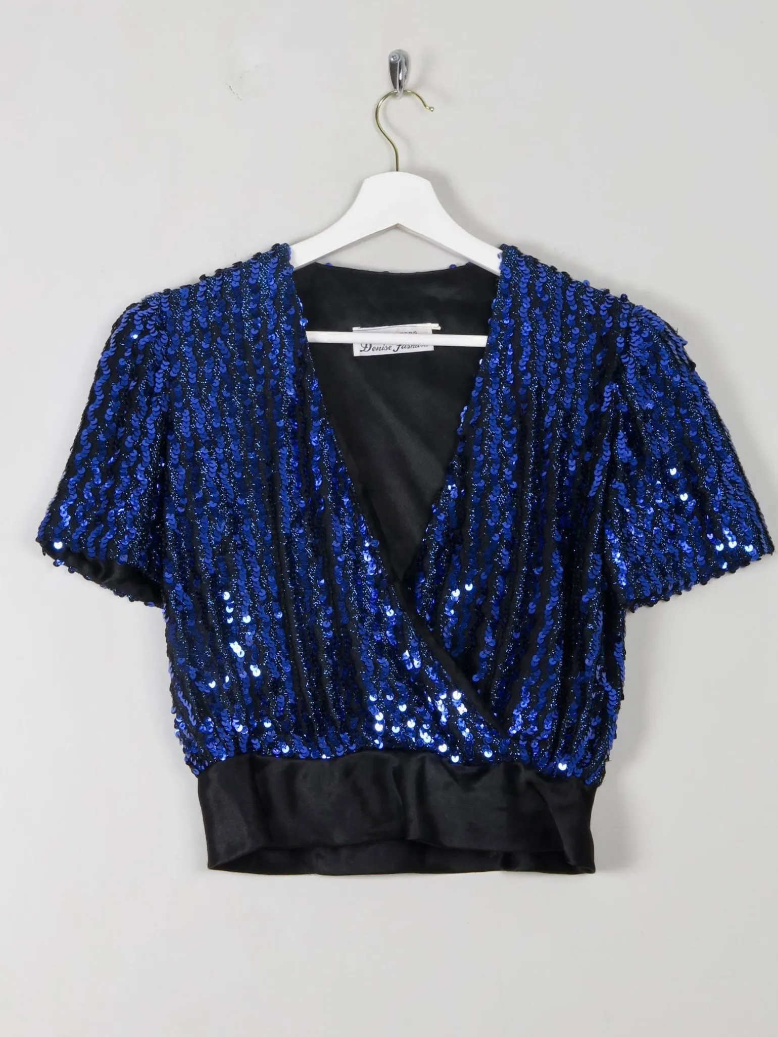 Women's Vintage Electric Blue Sequin Cropped Top XS/S