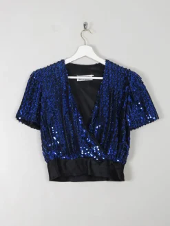 Women's Vintage Electric Blue Sequin Cropped Top XS/S