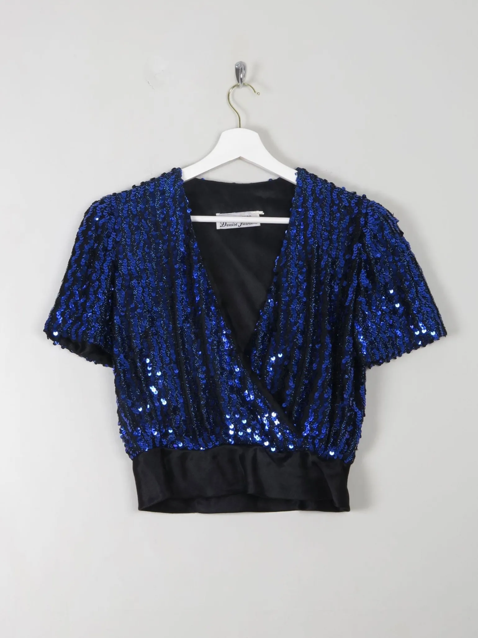 Women's Vintage Electric Blue Sequin Cropped Top XS/S
