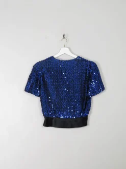 Women's Vintage Electric Blue Sequin Cropped Top XS/S