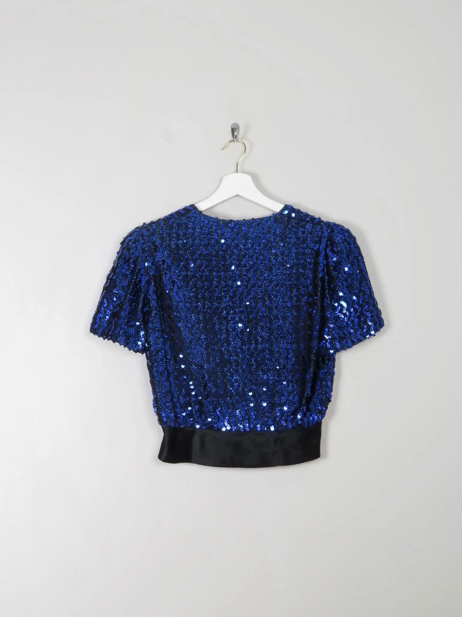 Women's Vintage Electric Blue Sequin Cropped Top XS/S