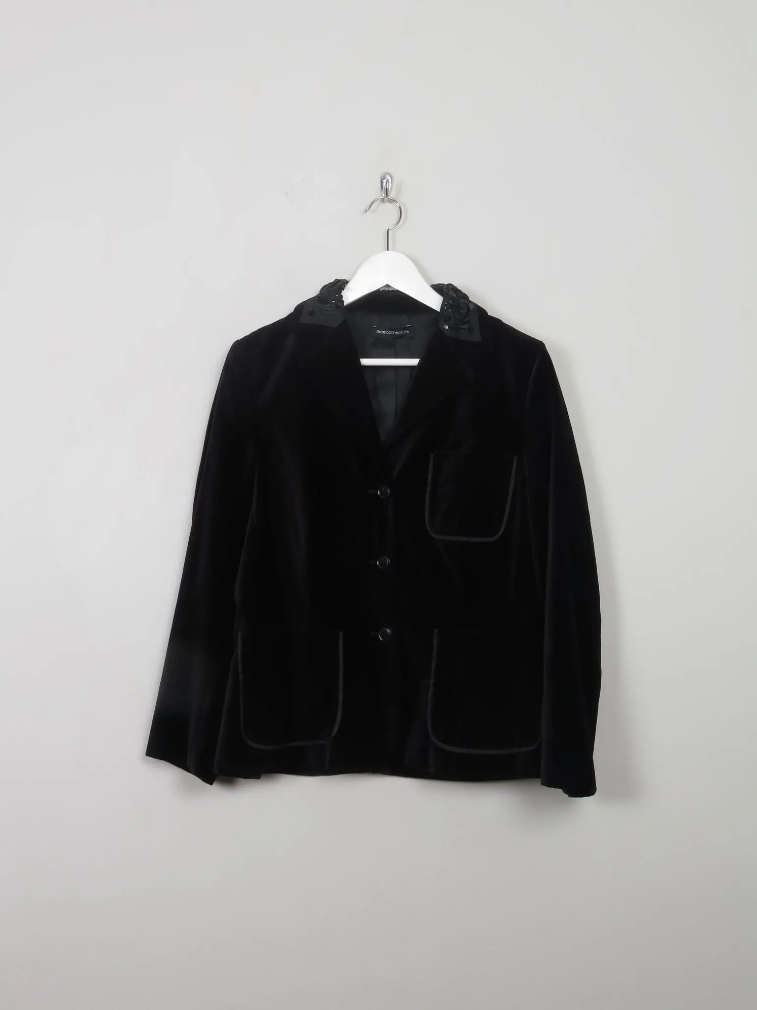 Women's Vintage Embellished Black Velvet Jacket M