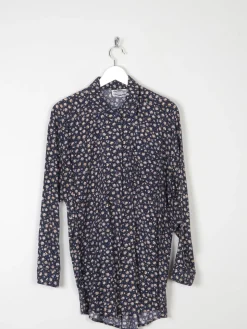 Women’s Vintage Floral Print Navy Blouse S-L