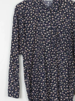 Women’s Vintage Floral Print Navy Blouse S-L