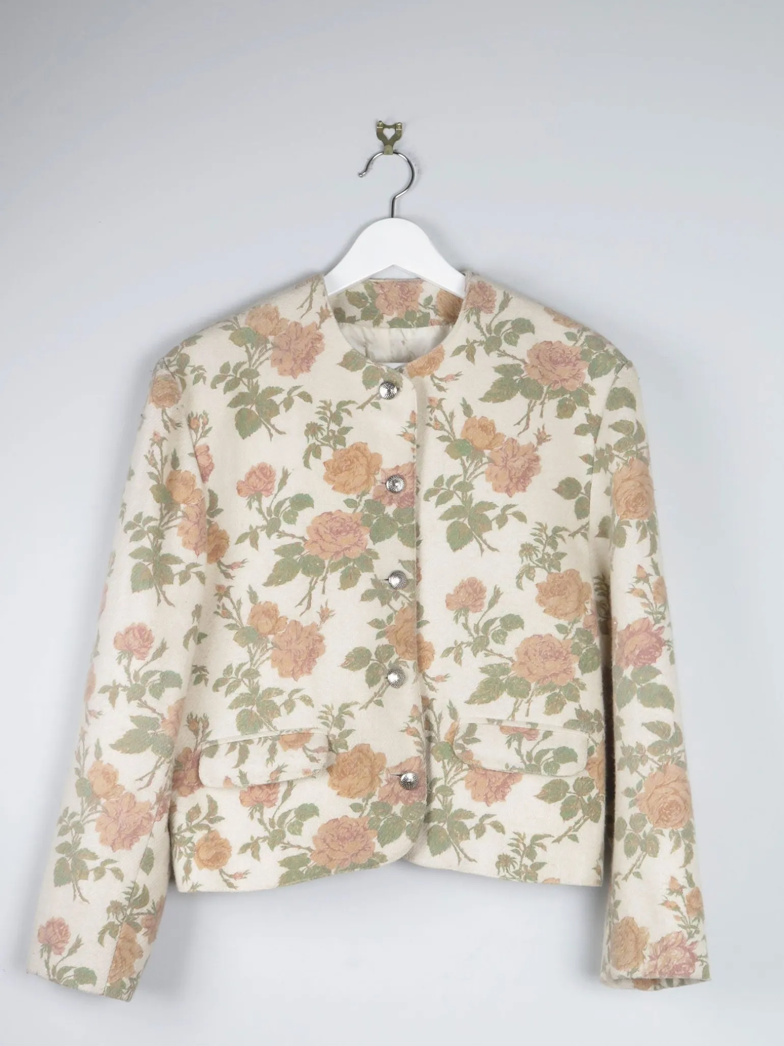 Women’s Vintage Floral Printed Wool 80s Jacket L