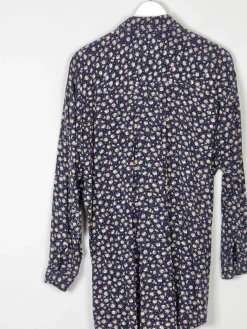 Women’s Vintage Floral Print Navy Blouse S-L
