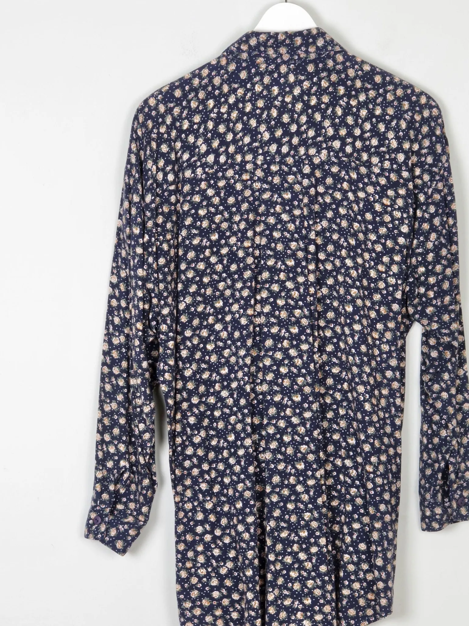 Women’s Vintage Floral Print Navy Blouse S-L