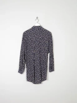 Women’s Vintage Floral Print Navy Blouse S-L