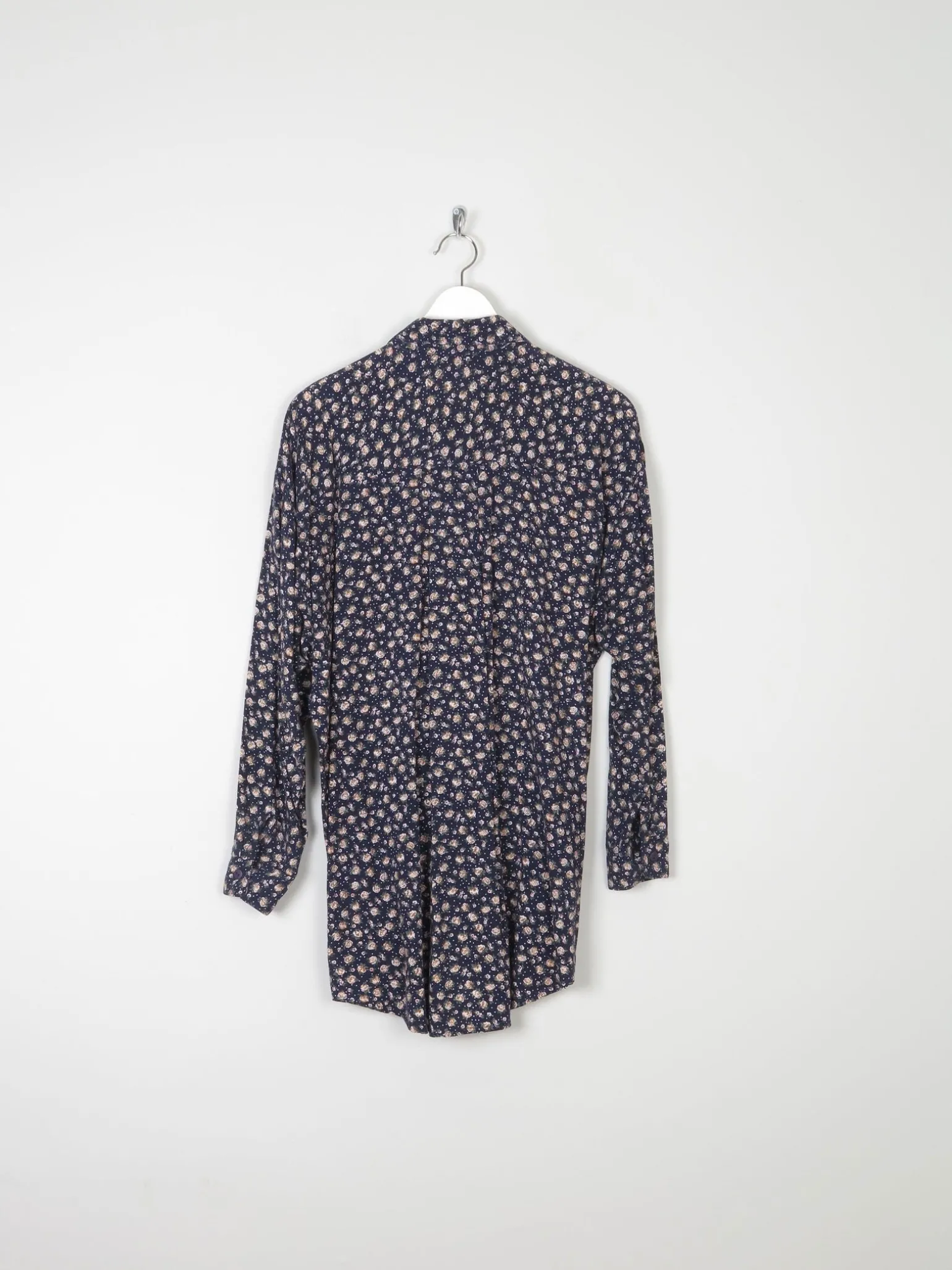Women’s Vintage Floral Print Navy Blouse S-L
