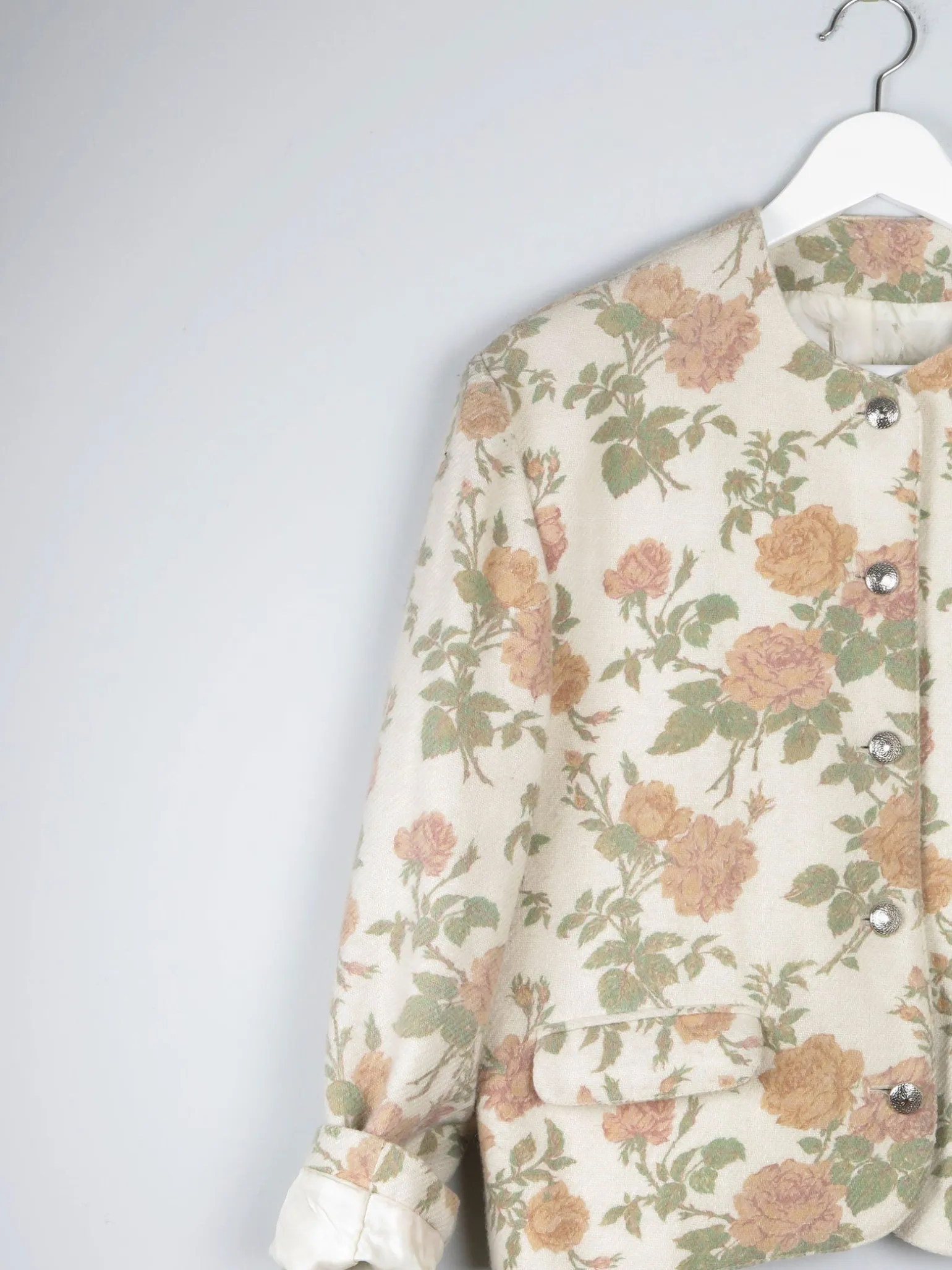 Women’s Vintage Floral Printed Wool 80s Jacket L