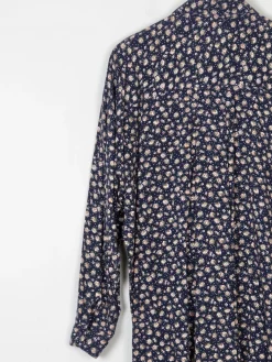 Women’s Vintage Floral Print Navy Blouse S-L