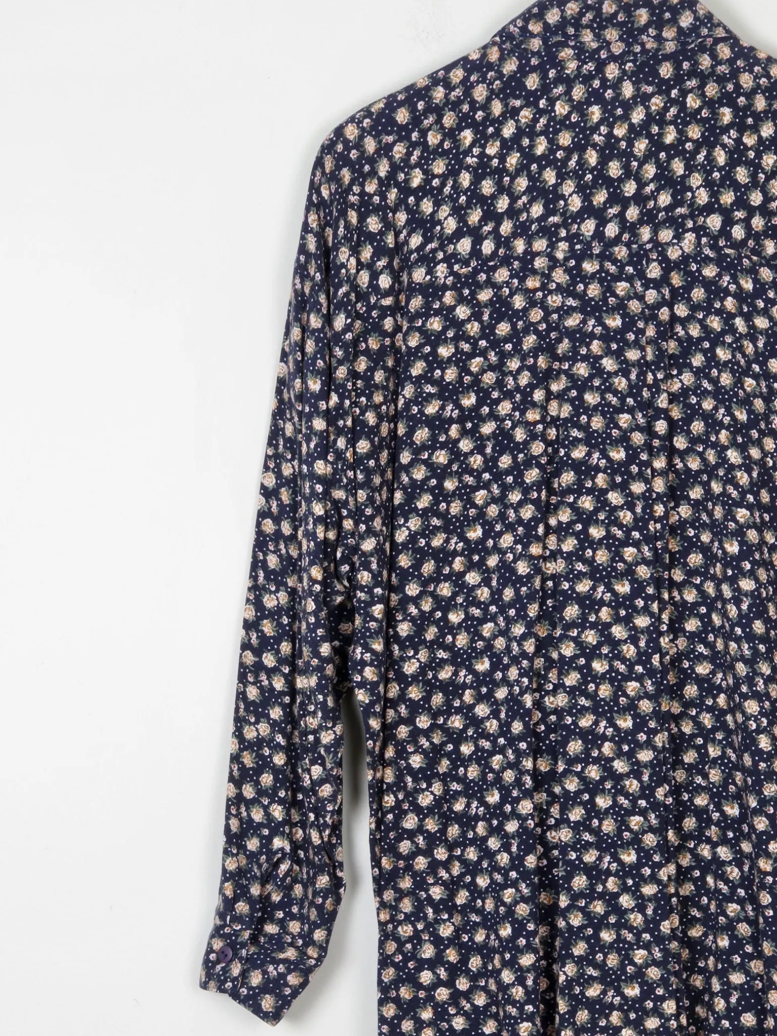 Women’s Vintage Floral Print Navy Blouse S-L